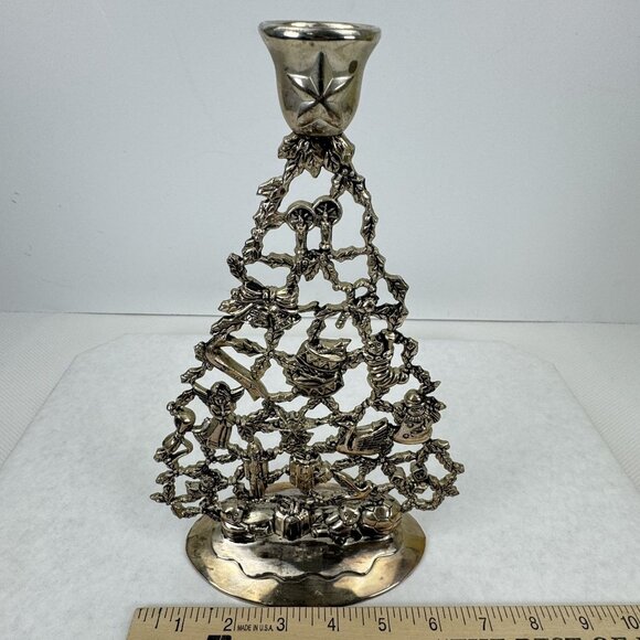 Vintage Godinger Silver Art Christmas Tree Candle Holder Silver-Plated 10" - Picture 10 of 11